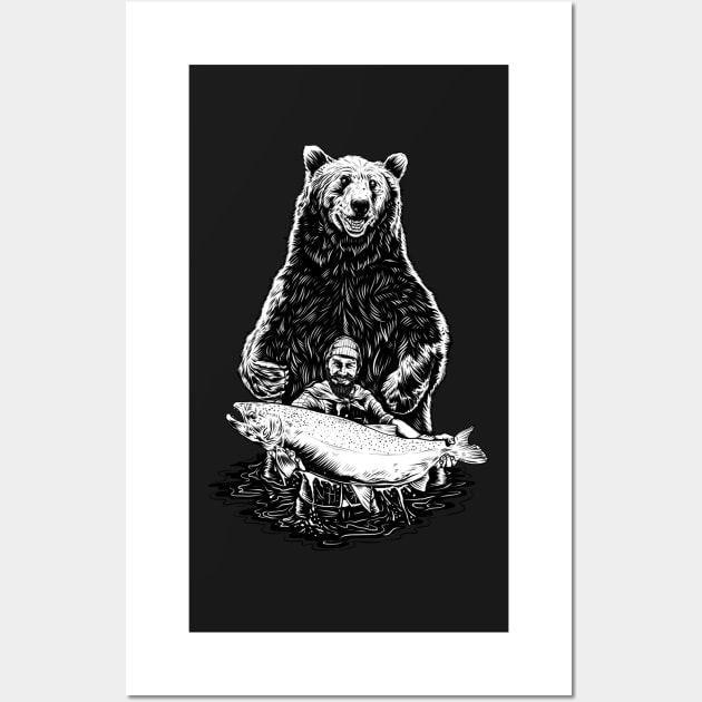 Vintage Bear Fish Fisherman Wall Art by Evoke Collective